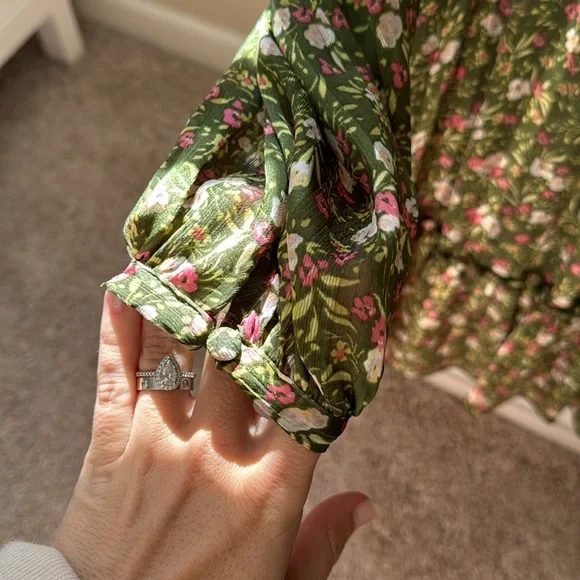 NWT Zara Women's Multicolor Long Sleeve Floral Metallic Ruffle Mini Dress XS - Picture 8 of 8